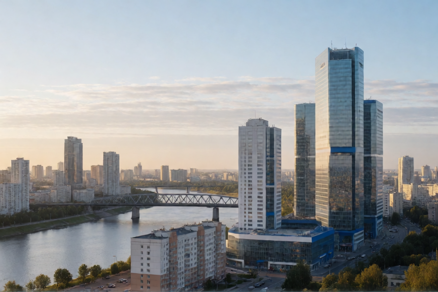 Панорама Екатеринбурга: деловые кварталы у реки